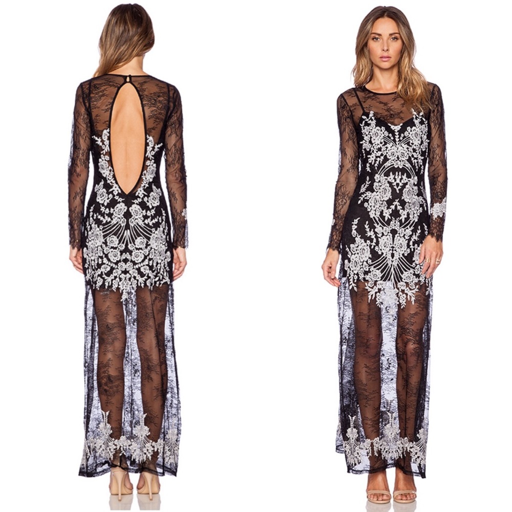 For Love and Lemons Lacey Long Black Dress